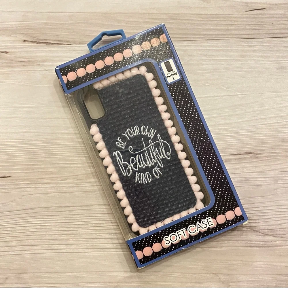 iPhone X Denim Pom Pom “Be Your Own Kind Of Beautiful” Phone Case